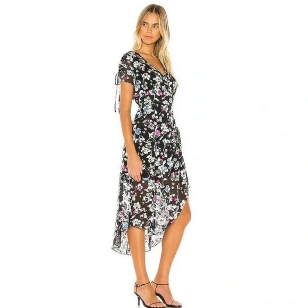 Parker Women's Lizzy Wrap Front Burnout Velvet Ruched Silk Midi Dress Size 12